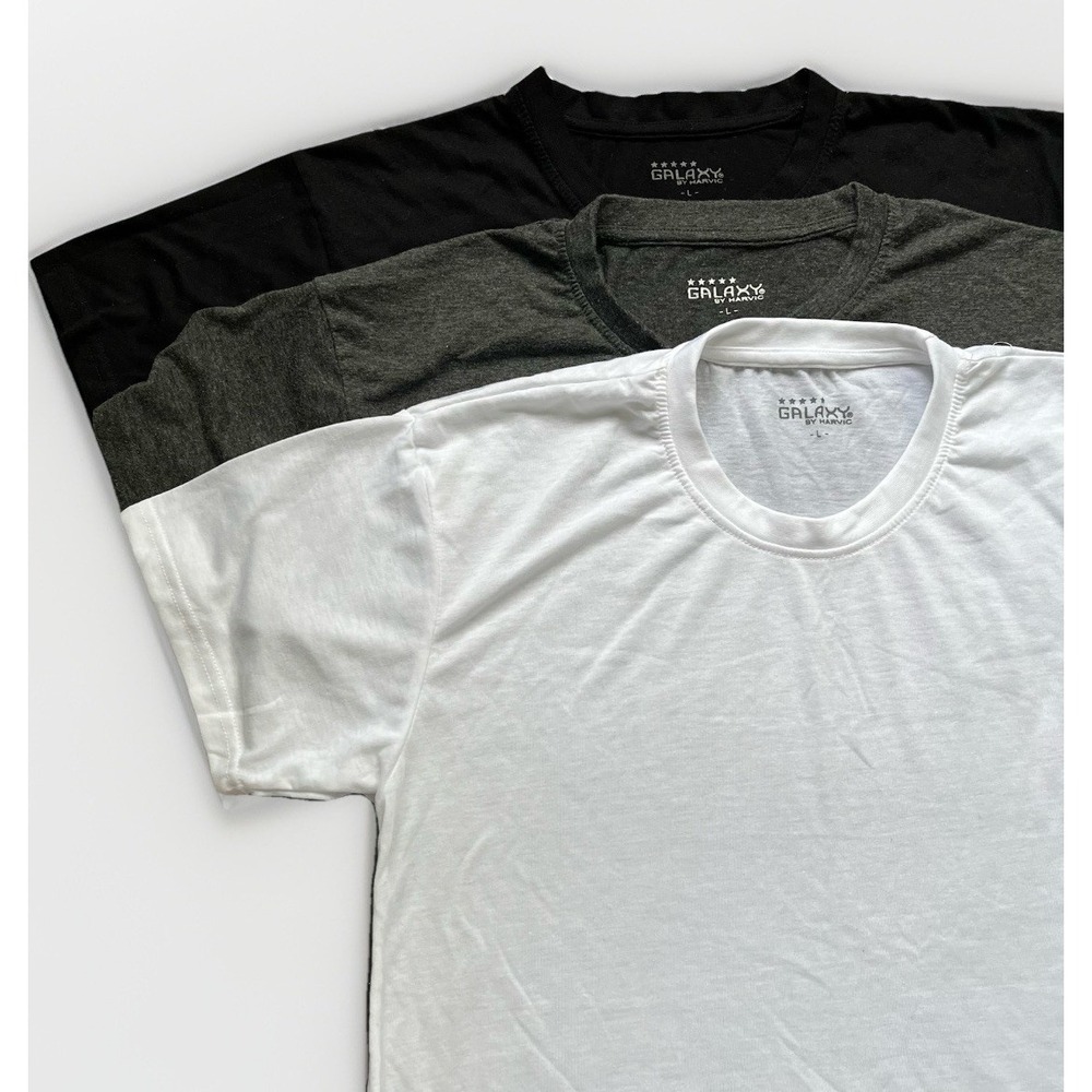 Lot Of 3 Galaxy By Harvic T-Shirt Men Large Solid Black Gray White Solid T Shirt